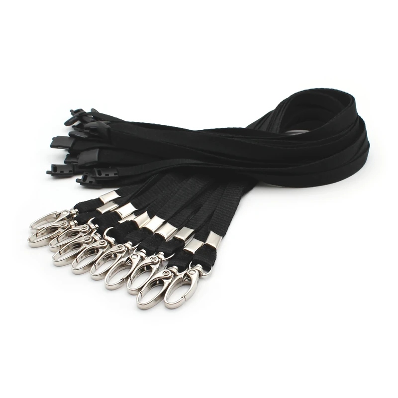 EasyBadge Black Lanyards for ID Badges with Safety Breakaways and Metal Lobster Clips - Pack of 10