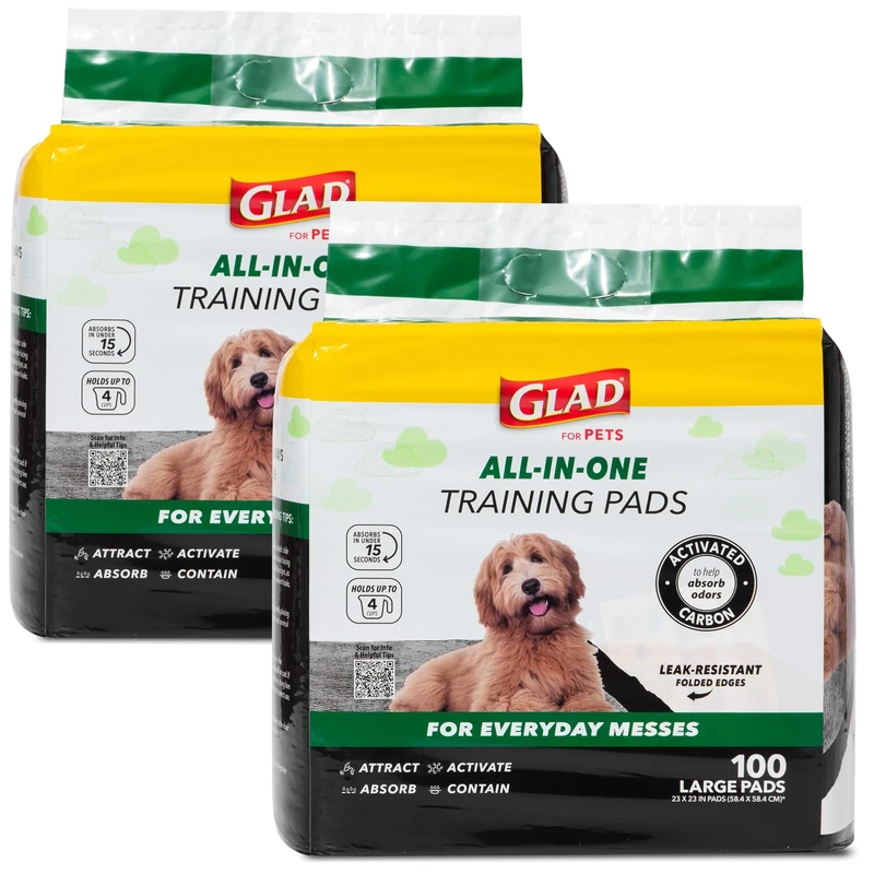 Glad for Pets Black Charcoal Puppy Pads, 100 Count -2 Pack | Puppy Potty Training Pads That Absorb & NEUTRALIZE Urine Instantly | New & Improved Quality Puppy Pee Pads