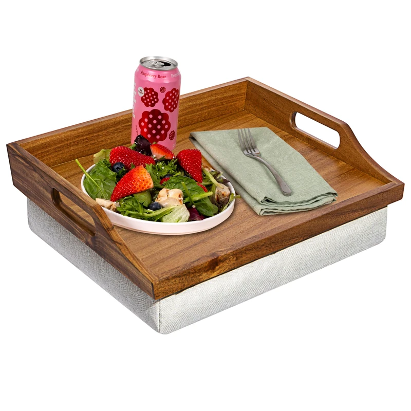 ROSSIE HOME Acacia Wood Bed Tray Lap Desk with Detachable Cushion, Serving Tray - Natural - Fits up to 15.6 Inch Laptops - Style No. 76106