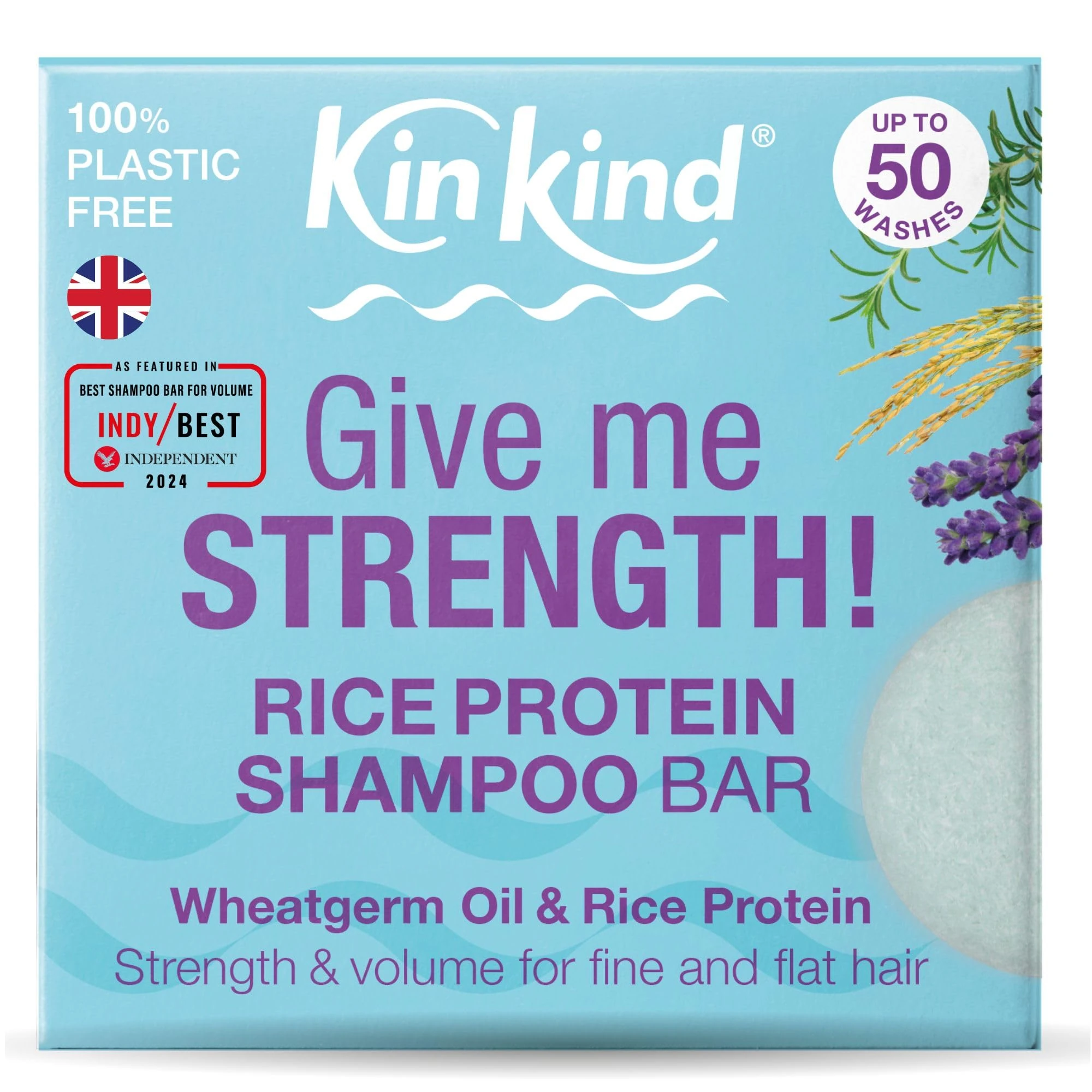 KinKind Rice Water Shampoo Bar for Hair Growth. Give Me STRENGTH! Shampoo Bars for hair UK made. Solid Shampoo Bar with Rice Protein & Rosemary for Thickening Menopause, Thinning, Fine & Flat Hair