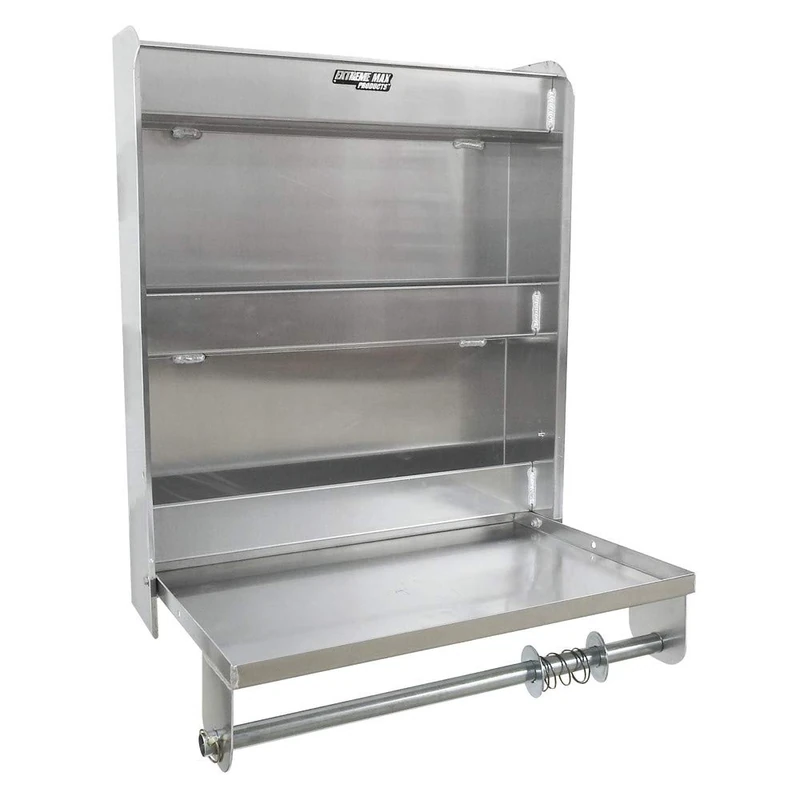 Extreme Max 5001.6049 Aluminum Station Cabinet w/Flip-Out Work Tray & Paper Towel Rack Organizer for Enclosed Race Trailer, Shop, Garage, Storage, Silver