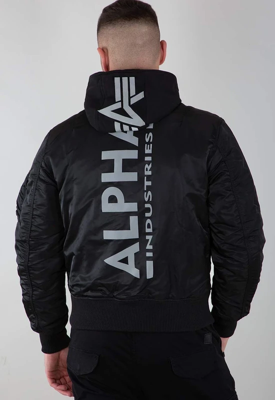 Alpha Industries Men's MA-1 ZH Back Print Bomber Jacket, Black/Reflective, S