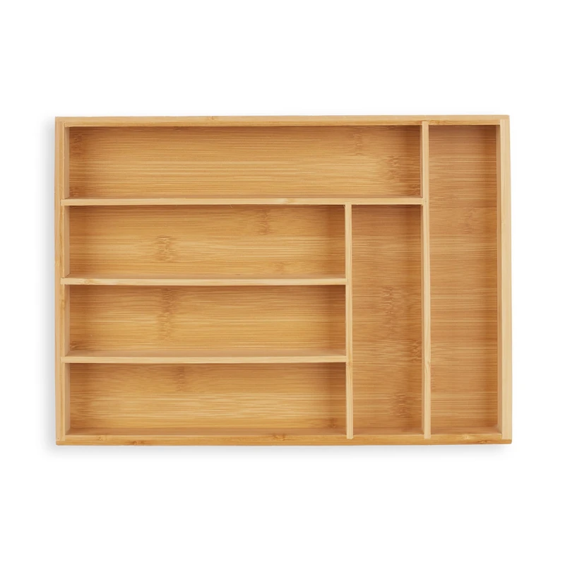 Relaxdays Cutlery tray, drawer insert with 6 compartments, for kitchen cutlery, bamboo, HxWxD 5 x 25.5 x 35.5 cm, natural