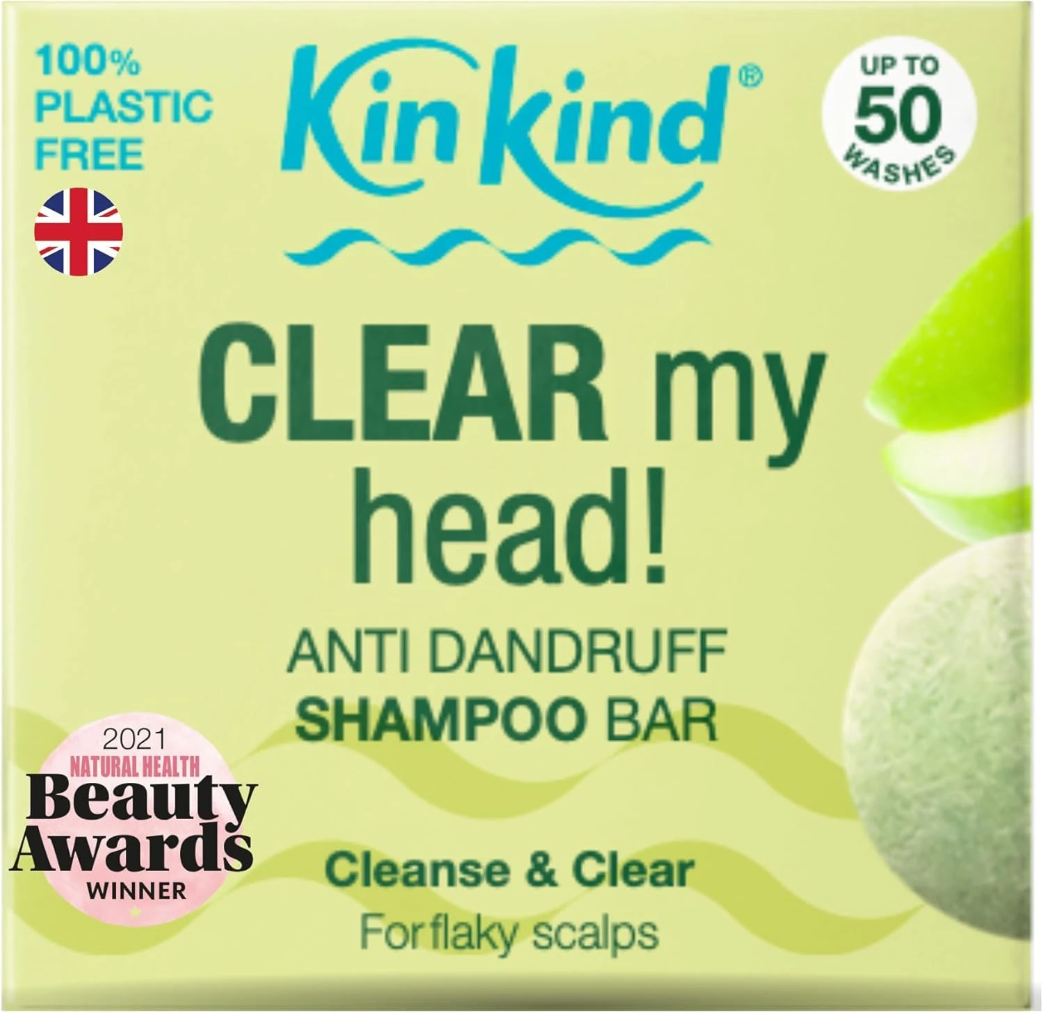 KinKind Anti Dandruff Shampoo Bar. CLEAR My Head! Anti Dandruff Shampoo for Women, Kids & Men. Natural Solid Shampoo Bar to control Flaky Scalp, Itchy Scalp & Redness. Vegan. UK made. 50 washes