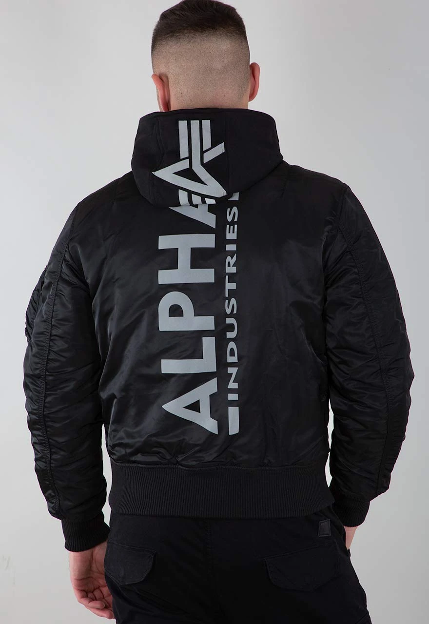 Alpha Industries MA-1 ZH Back Print Bomber Jacket for Men Black/Reflective