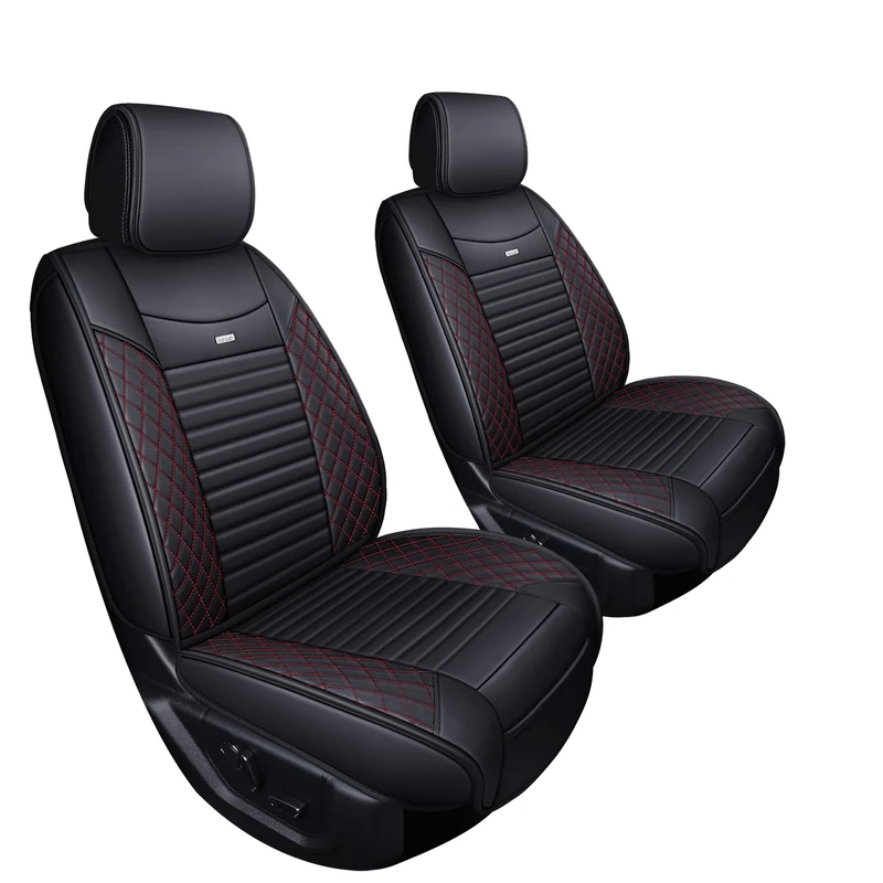 Aierxuan 2 Front Seat Covers 2015-2020 Ford F150 Truck Seat Covers Waterproof Leather Seat Protectors Custom Fit for 2017-2020 F250 F350 F450(2 PCS Front, Black-Red)