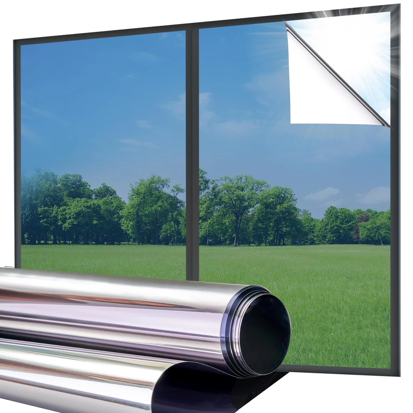 Lifetree Reflective One Way Window Film Privacy: Heat Control Mirror Window Tint Film Sun Blocker, UV Anti Glare Film Clear Day and Night for Home Office (Blue, 44.5 * 200cm)