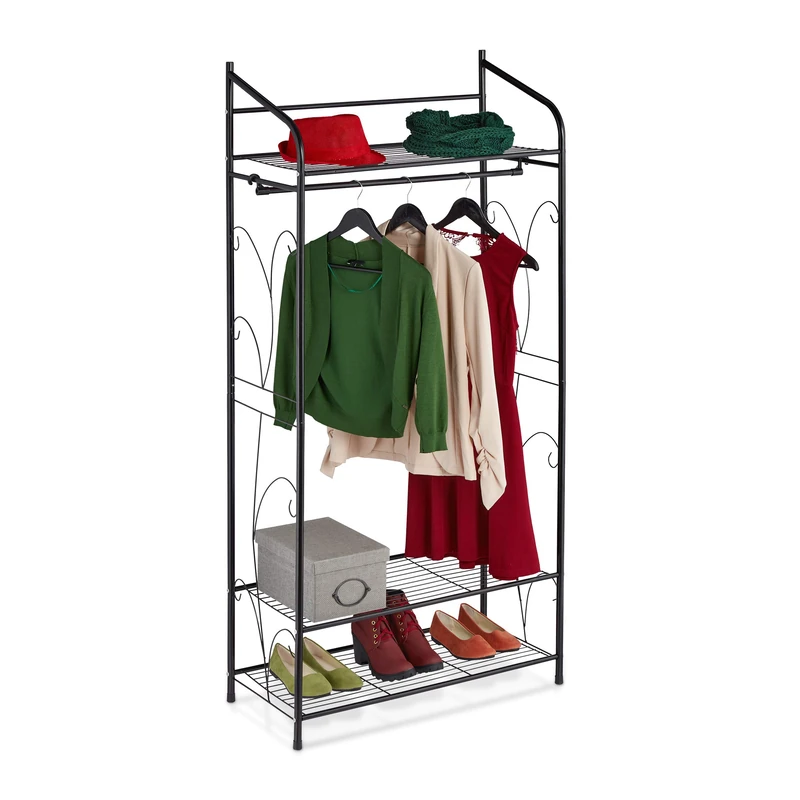 Relaxdays Clothes Rack Metal, Wardrobe Accessory, Open Storage, Extra, 3 Shelves, Practical, HxWxD 161x78x36 cm, Black