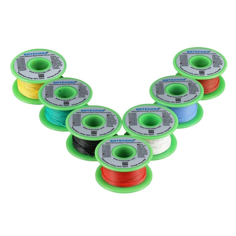 BNTECHGO 26 Gauge Silicone Wire Kit 7 Color Each 100 ft Flexible 26 AWG Stranded Tinned Copper Wire