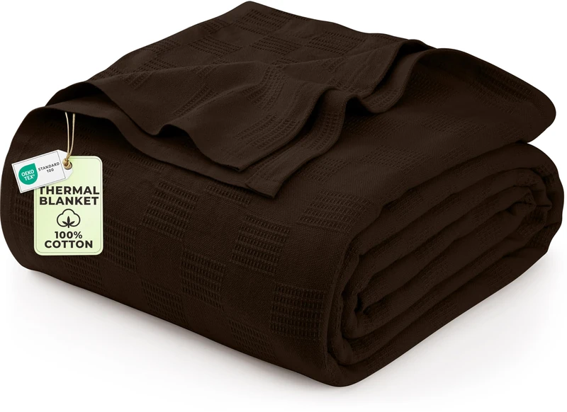 Utopia Bedding Brown 100% Cotton Blanket [Queen Size - 90x90 Inch] 350GSM Lightweight, Soft and Breathable Thermal Blanket for All Seasons - Image 1
