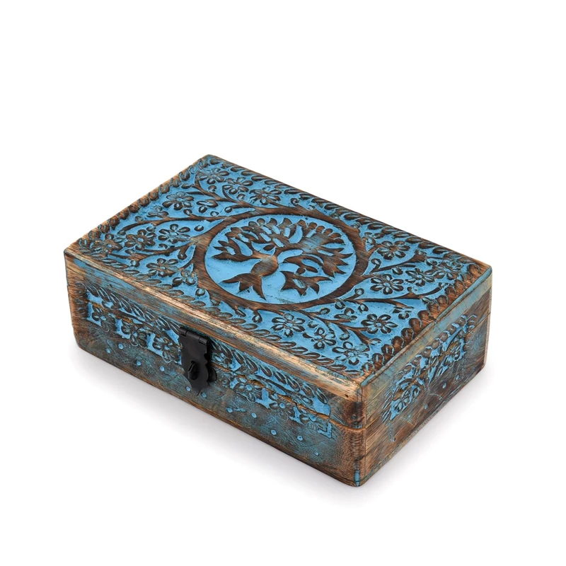 Indus Lifespace Blue Mango Wood Tree of Life Jewelry Box - Image 1