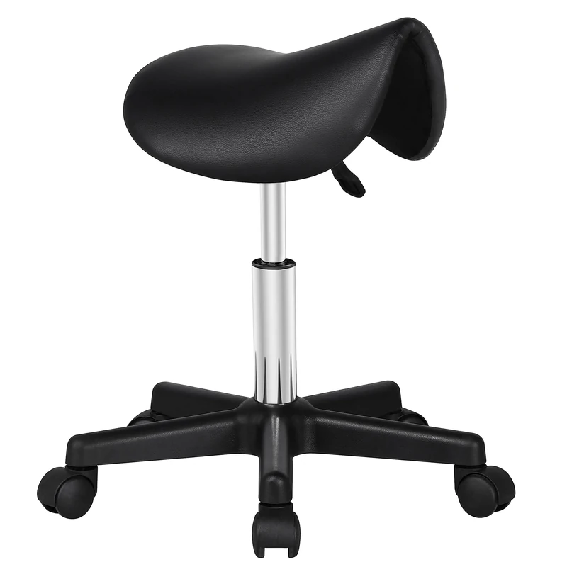 Yaheetech Saddle Stool Adjustable Rolling Salon Chair Swivel Rolling Wheels & Ergonomic for Hairdressing Massage Tattoo Spa Saddle Black