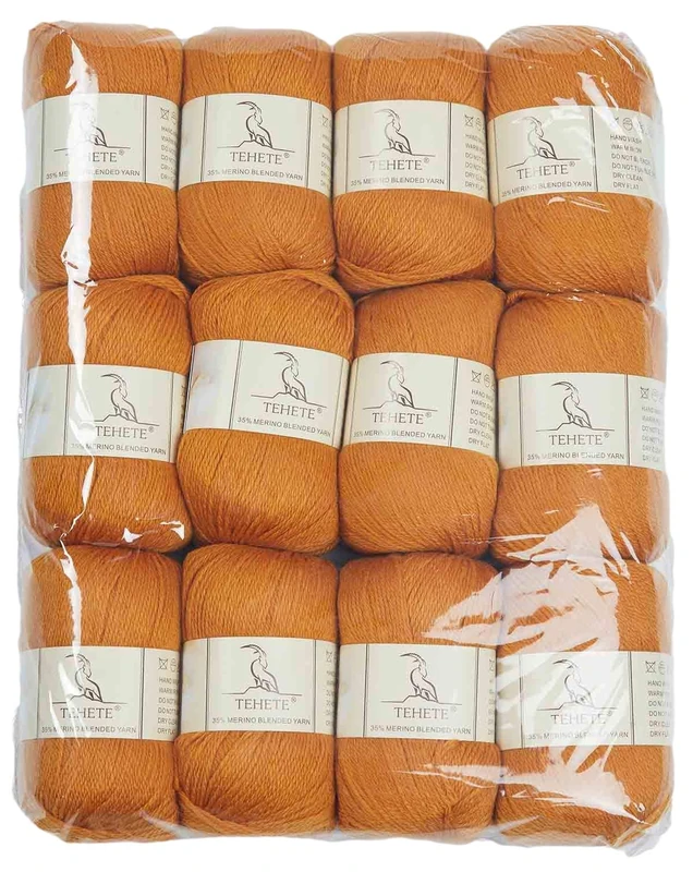 TEHETE Merino Wool 12X50g 3-Ply Soft Hand Knitting Crochet Yarn for Sweaters, Scarf, Leggings, Gloves, Socks (12 Balls, Ginger) - Image 1