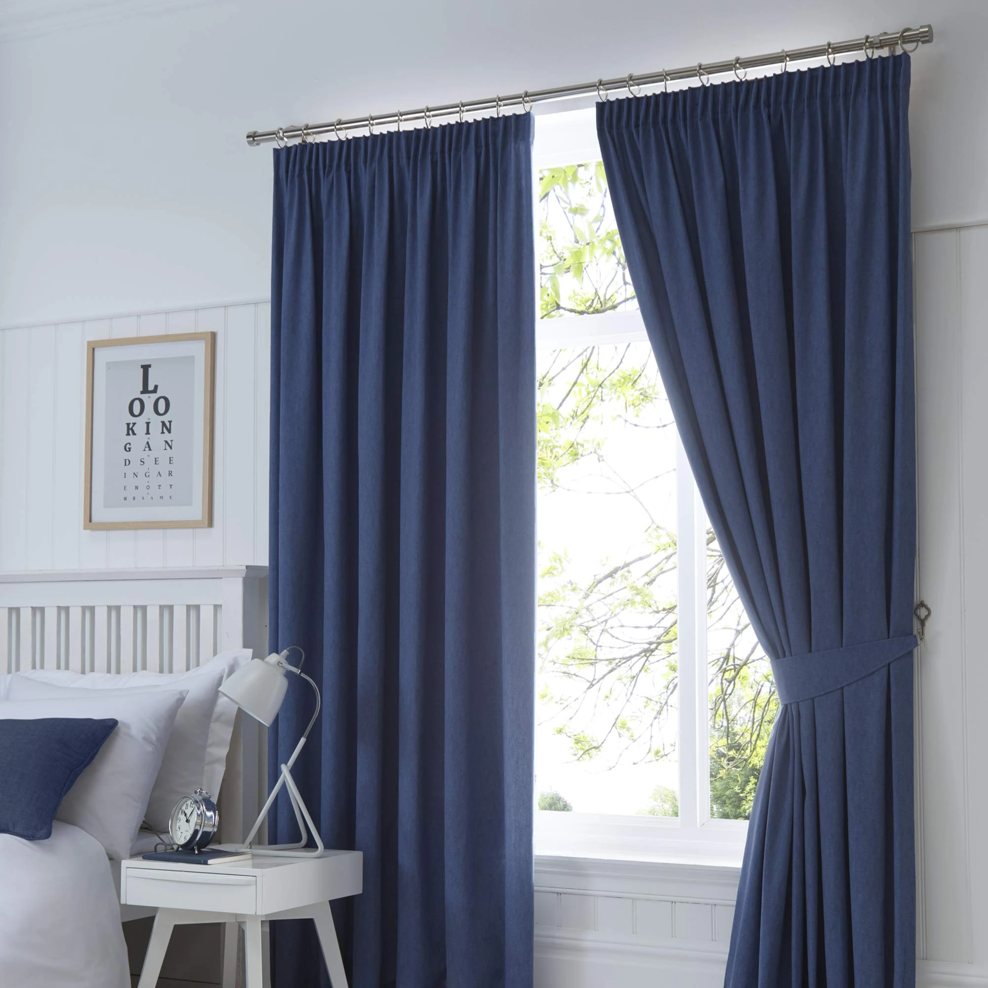 Fusion - Navy Blue Blackout Curtains W90 x L90" (229 x 229cm) - Pencil Pleat Curtains in Blue - 2x Panels - Thermal Curtains for Bedroom & Living Room - Pleated Curtains and Drapes in Dark Blue