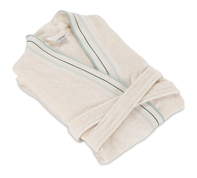 Möve Bohème Kimono with striped border in size S, Bathrobe - 120 cm, 100% cotton, Nature