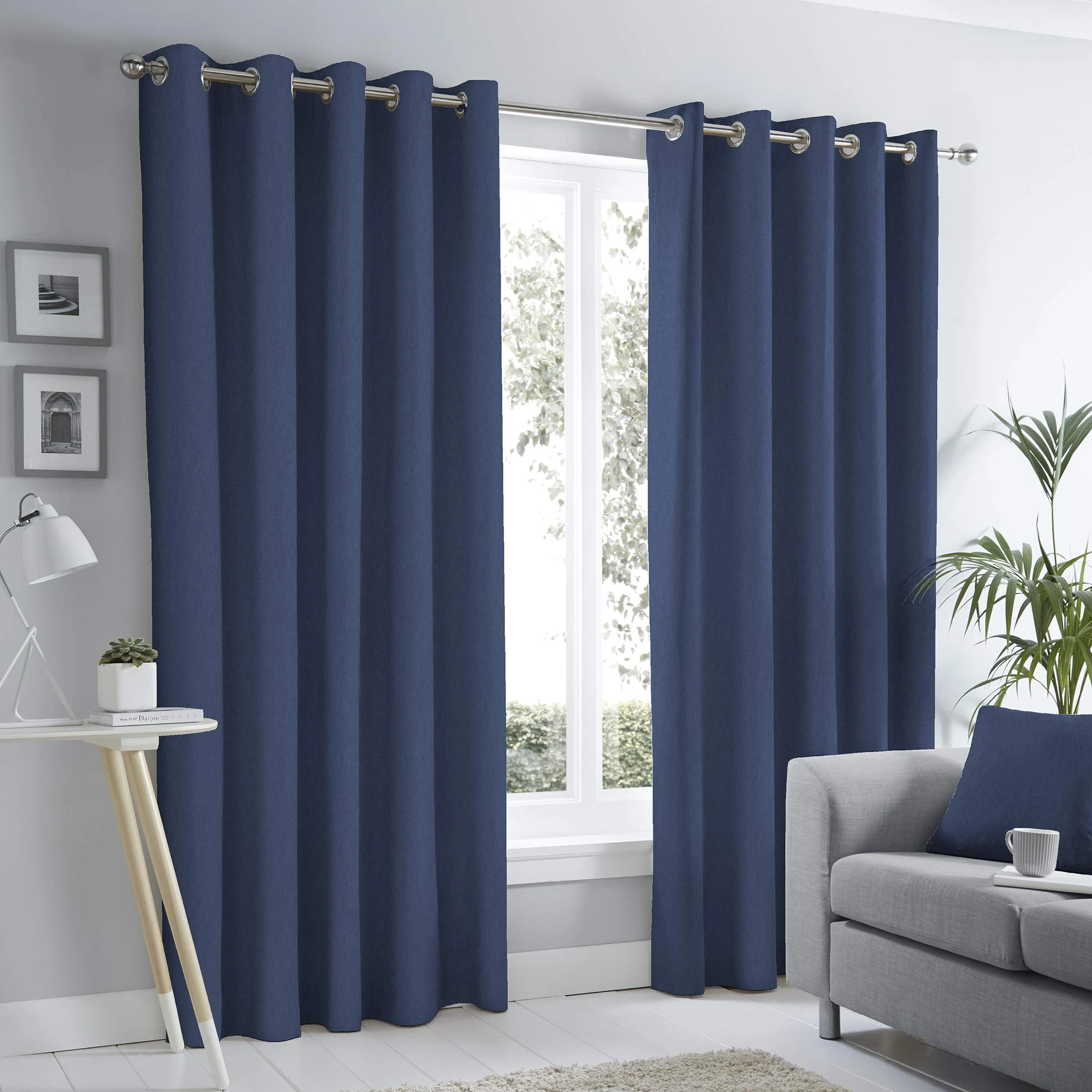 Fusion Navy Blue Eyelet Curtains W66 x L90 (168x229cm) – 100% Cotton Thermal Drapes – Dark Blue Panels for Bedroom, Living Room & Door – Sorbonne Collection – Window Treatment – Home Decor