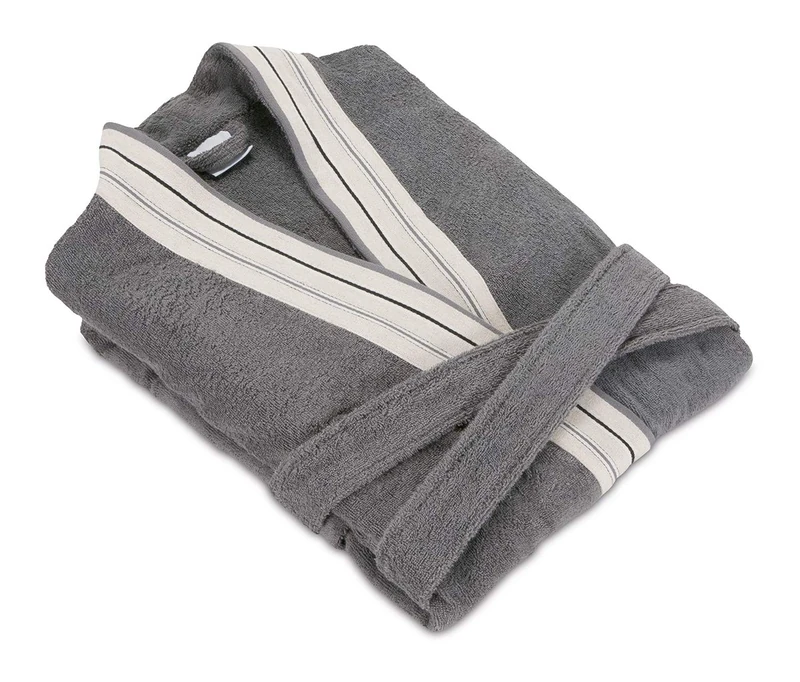 Möve Bohème Kimono with striped border in size XXL, Bathrobe - 120 cm, 100% cotton, Anthracite