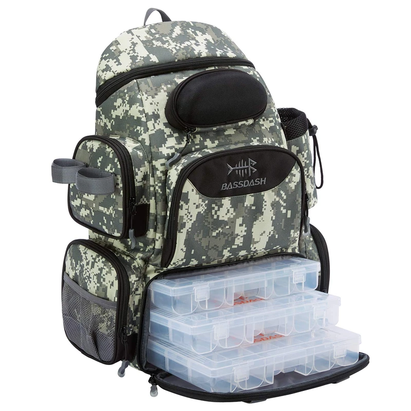 Bassdash Fishing Tackle Backpack Water Resistant Lightweight Tactical Bag Soft Tackle Box with Rod Holder and Protective Rain Cover