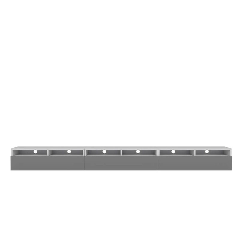 Selsey REDNAW - Modern TV Stand/TV Cabinet with 3 Drawers / 300 cm/White Matt/Grey Gloss