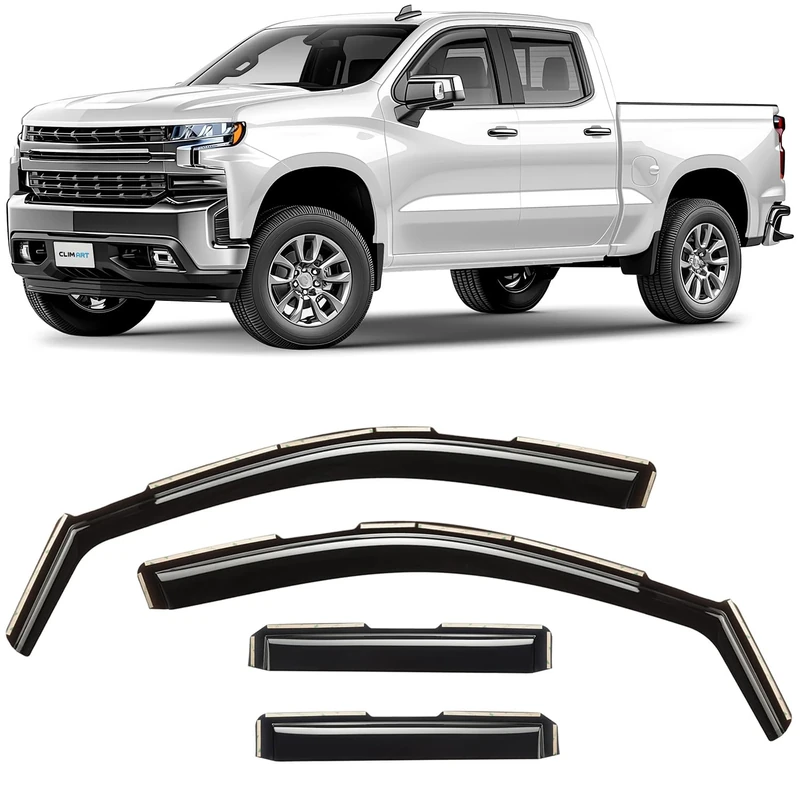 CLIM ART in-Channel Incredibly Durable Rain Guards for Chevrolet (Chevy) Silverado/GMC Sierra 1500 2019-2024 Double Cab, Original Window Deflectors,Vent Window Visors,Truck Accessories,4 pcs-619004LP