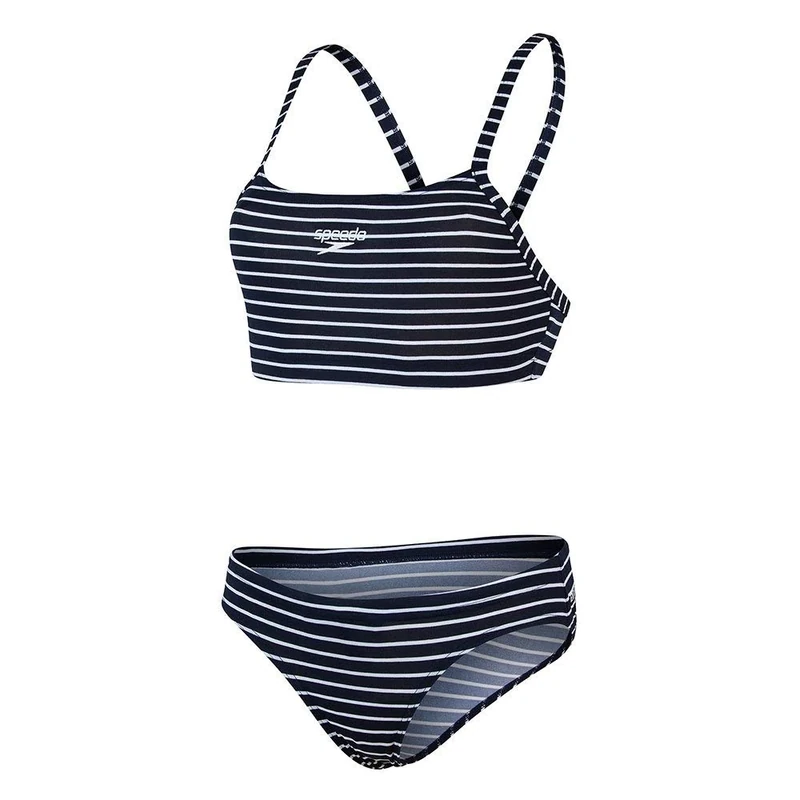 Speedo Women's Endurance+ Thinstrap 2 Piece Bikini Set, True Navy/White, 36 UK 14