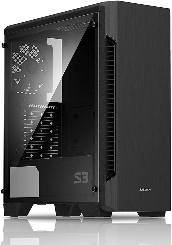 Zalman - S3 - ATX Mid-Tower PC Case - Tempered Glass Side Panel - 3x Case Fan 120mm Pre-Installed, Black