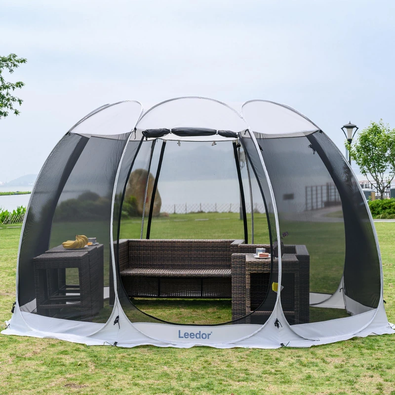 Leedor Gazebos for Patios Screen House Room 8-10 Person Canopy Pergolas Mosquito Net Camping Tent Dining Pop Up Sun Shade Shelter Mesh Walls Not Waterproof Beige,12'x12'