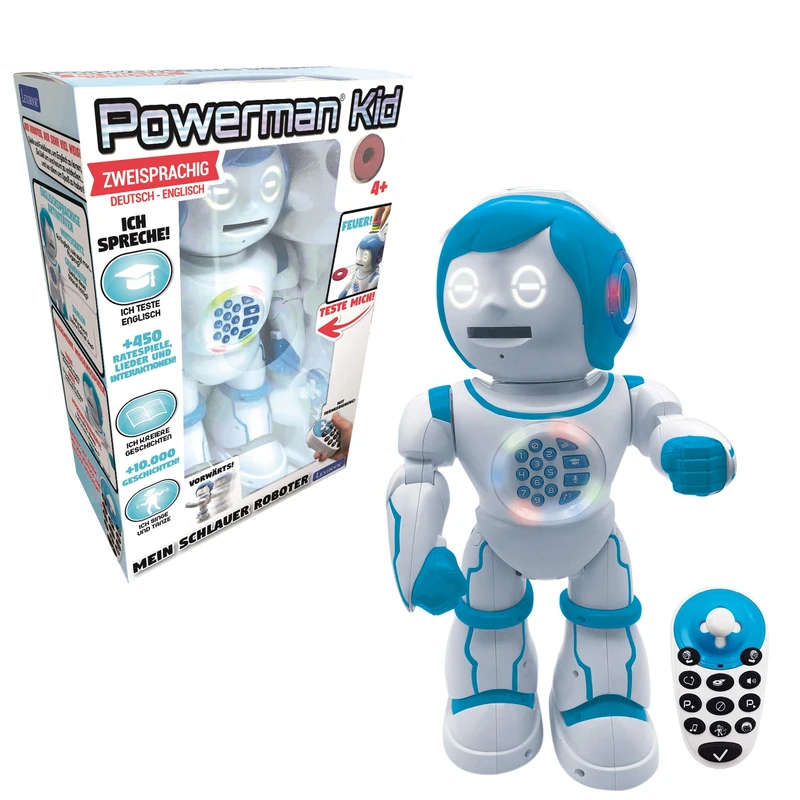 Lexibook, Powerman Kid, Educational and Bilingual German/English Robot, Walking, Talking, Dancing Singing Toy, STEM Programmable Telling Creating Stories, ROB90DE