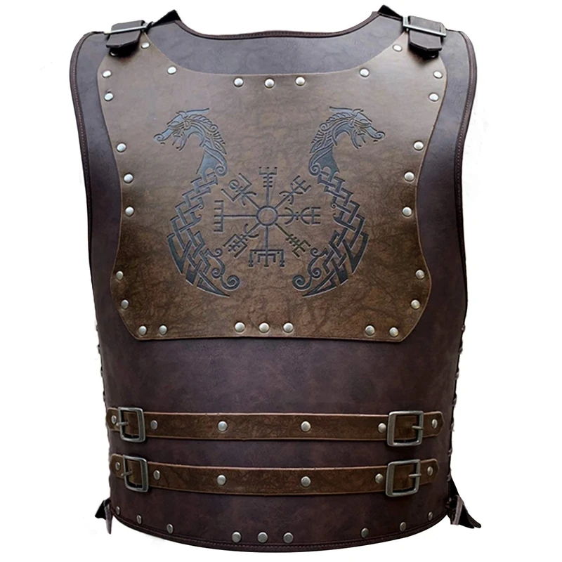 HiiFeuer Viking Warrior PU Leather Chest Armor, Retro Knight Leather Body Armor for LARP/Cosplay (Dragon)