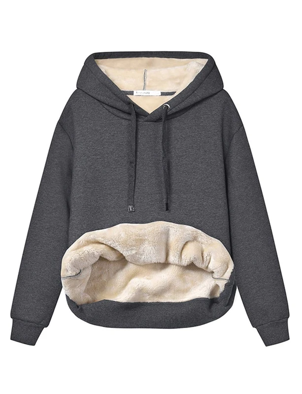 Haellun Womens Casual Winter Warm Fleece Sherpa Lined Pullover Hooded Sweatshirt - Grey - Large - Image 1