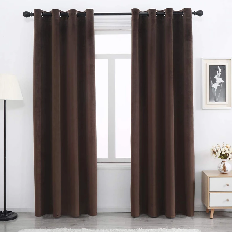 SPXTEX Brown Velvet Blackout Curtains 84 inches Long Light Blocking Grommet Velvet Window Curtain Panels Set of 2 Heat Insulated Curtains Blackout Thermal Velvet Curtain Panels for Bedroom 2 Panels