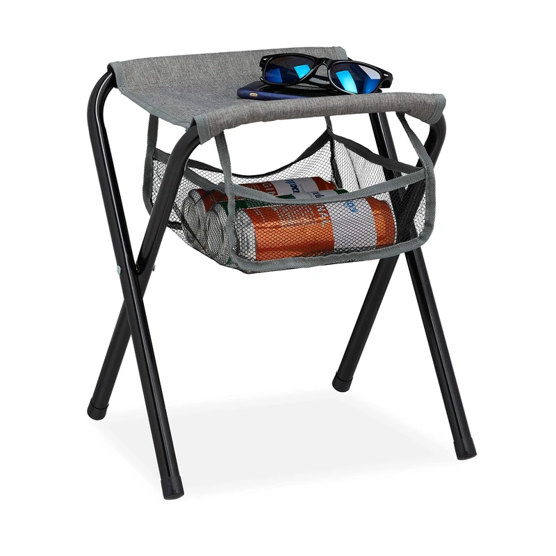 Relaxdays Camping Stool, with Storage Pocket, Folding, Without Backrest, Garden, Portable Seat, 40 x 35 x 30 cm, Grey