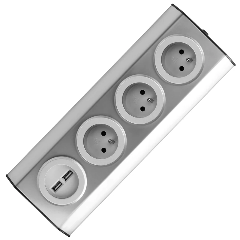 ORNO FS-1 Electric Power Strip with 3 Compartments with Child Safety, Surface-Mounted at 45°, Ideal for Kitchen, Office and Worktop, 3680 W 16 A (3 Times Without Cable + 2 x USB)