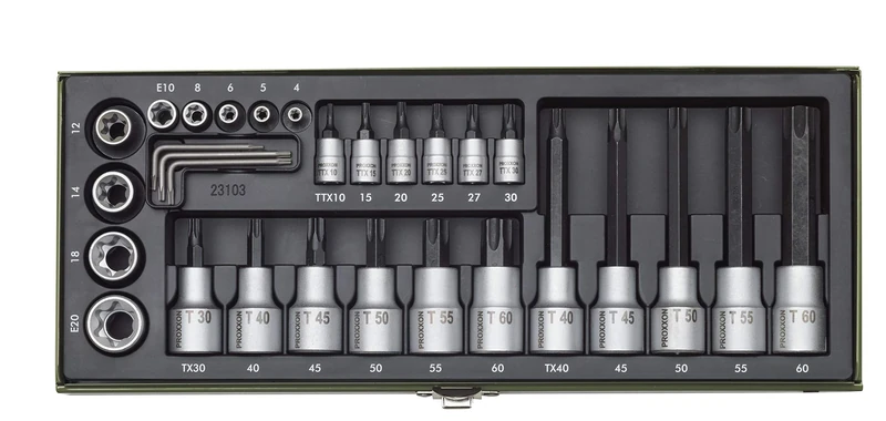 Proxxon 23103 Torx Socket Spanner Special Set Drive 6.3 mm (1/4 Inch) and 12.5 mm (12.5 mm) 29-Piece Set in Metal Case