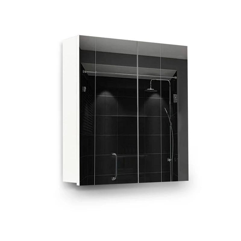 TUKAILAi 2 Doors Bathroom Mirror Cabinet with Adjustable Shelf Wall Mounted Storage Bath Cabinet with Double Mirror Organizer Shelf Wooden Frame Cupboard for Bathroom Washroom