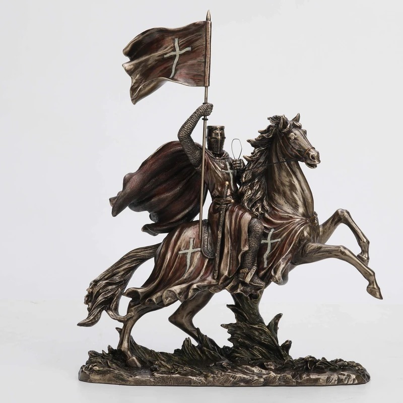 Veronese Design Medieval Crusader Knight in Armor On Horseback Tabletop Statue