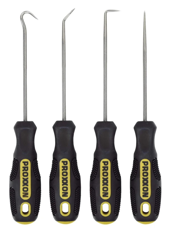 Proxxon Micro Special Hook Set 4 Pieces (Straight tip, Full Hook tip, Angle tip, 2-K Handle, Tool for car, Craft and Industry) 22700