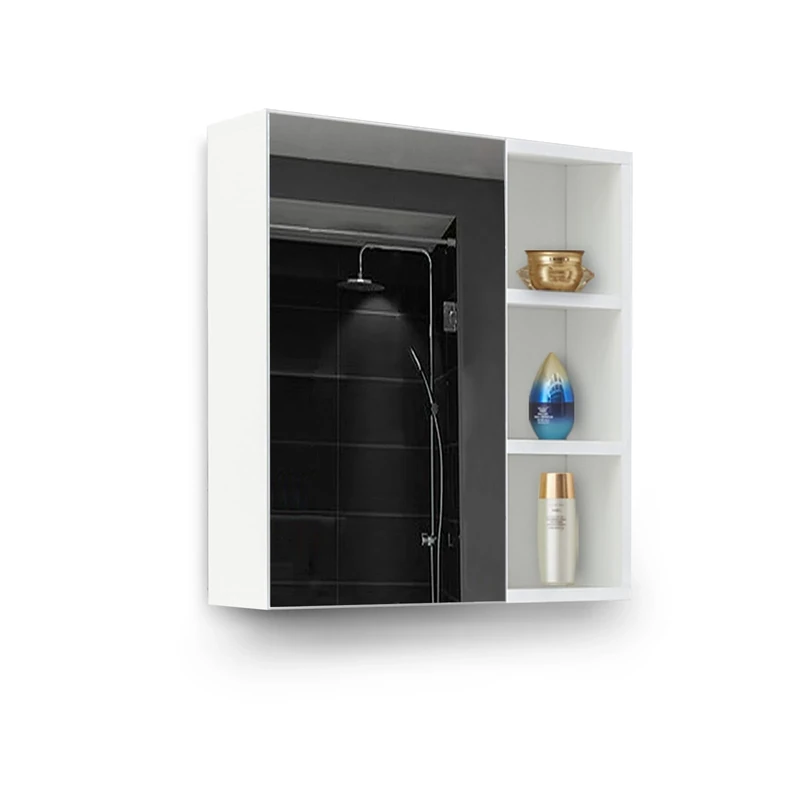 TUKAILAi 1 Door Bathroom Mirror Cabinet, White Wall Mounted Storage Cabinet with Open Shelf Single Mirror Bathroom Cabinet Cupboard for Bathroom Washroom