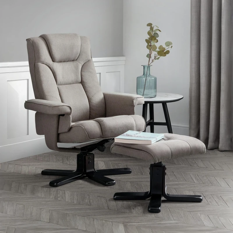 Julian Bowen Grey Linen Fabric Malmo Swivel Recliner and Stool