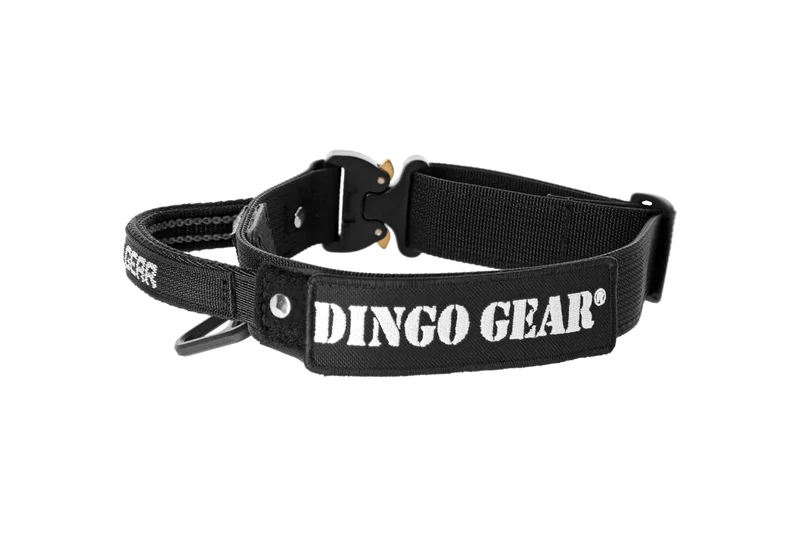 DINGO GEAR Cobra Dog Collar with Professional Safety Buckle, Strong Handle and Label Attached with Velcro-like Fastener, for Defence Training, Special Tasks, Neck Girth 43-47 cm, Black (S04026)
