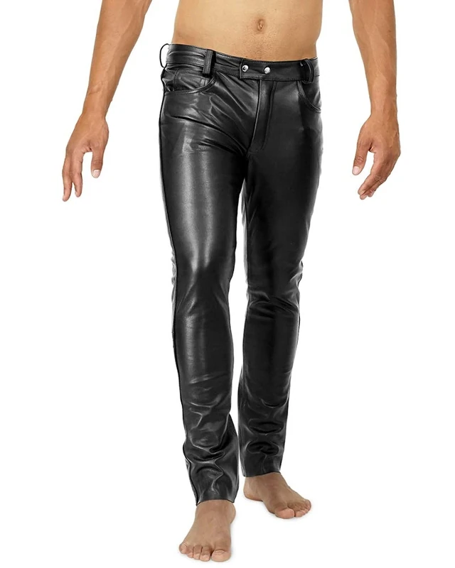 Bockle® Fitting You Tube Skinny Slim Fit Man Leather Pants Men, Size: W29/L30 Black