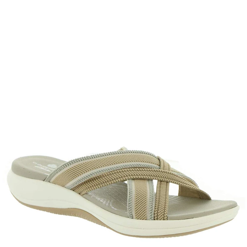 Clarks Women's Mira Isle Slide Sandal, Sand Combi Textile, 7.5 UK