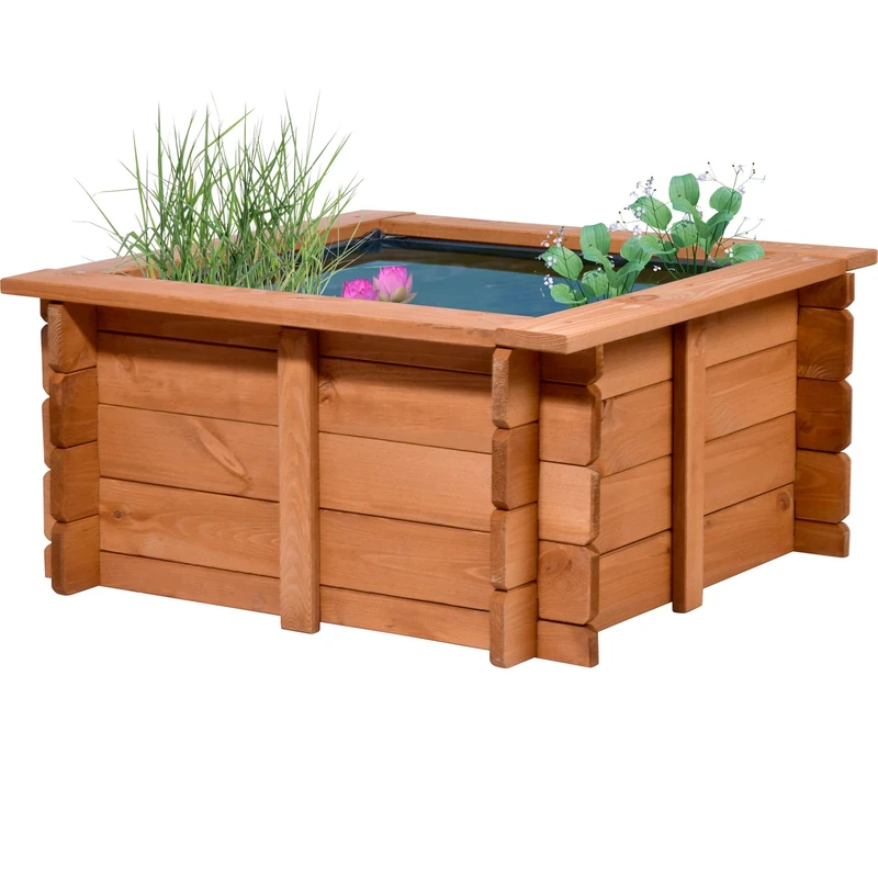 dobar 29236FSCe High Pond Square - Garden Pond Made of Robust Wood - Mini Pond for Garden/Patio/Balcony - Pond for the Garden with Pond Liner - 78 x 78 x 42 cm, Brown