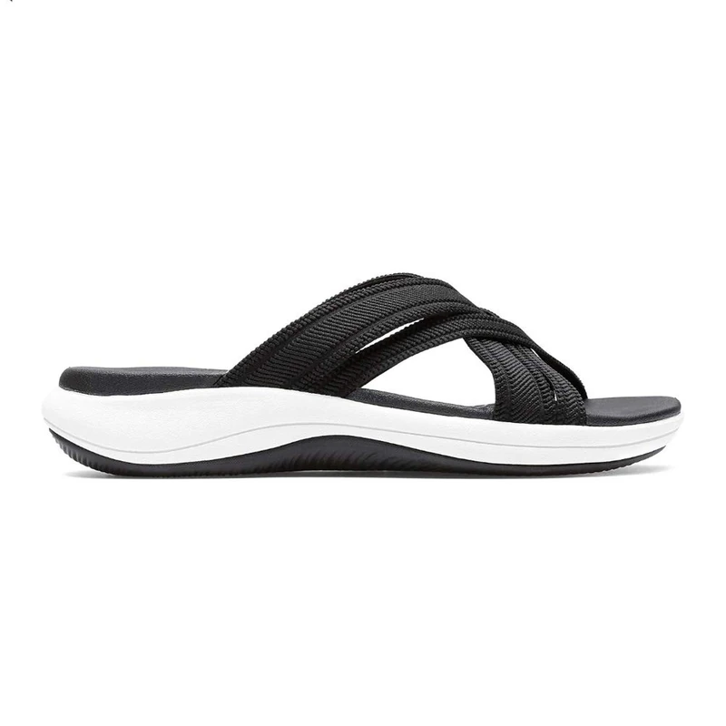 Clarks Women's Mira Isle Slide Sandal, Black Textile, 4.5 UK
