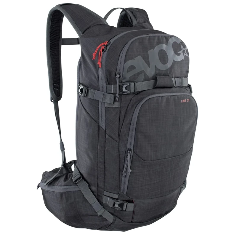 EVOC LINE 30 all-mountain backpack (NEURALITE SYSTEM, ski holder, separate avalanche compartment with emergency plan, easy-access main compartment, BODDY HUGGING), mottled carbon grey