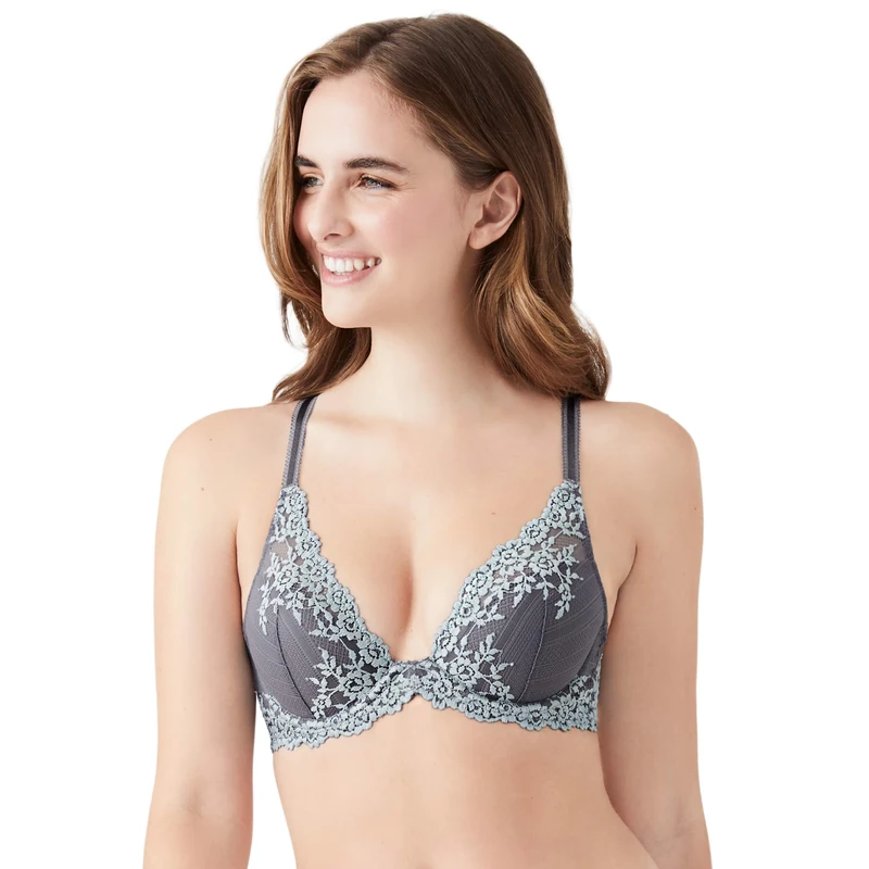 Wacoal Women's Embrace Lace Plunge Contour Bra, Quiet Shade/Ether, 32 E
