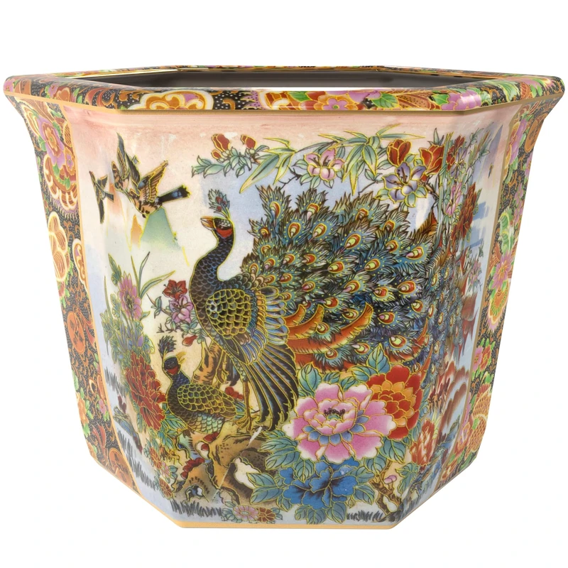 Red Lantern ORIENTAL Furniture Flower Pot, Porcelain, Multicolor