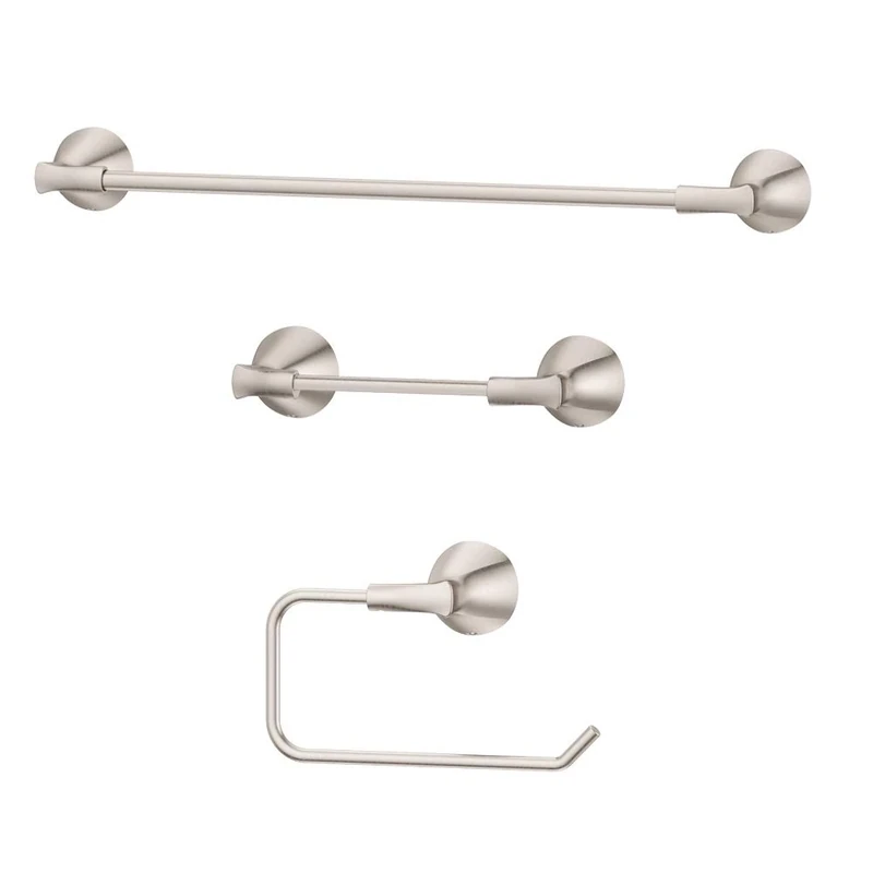 Pfister BTB-WLL3K Willa Bathroom Accessories Set Bar, Toilet Paper Holder, and Towel Ring, Brushed Nickel