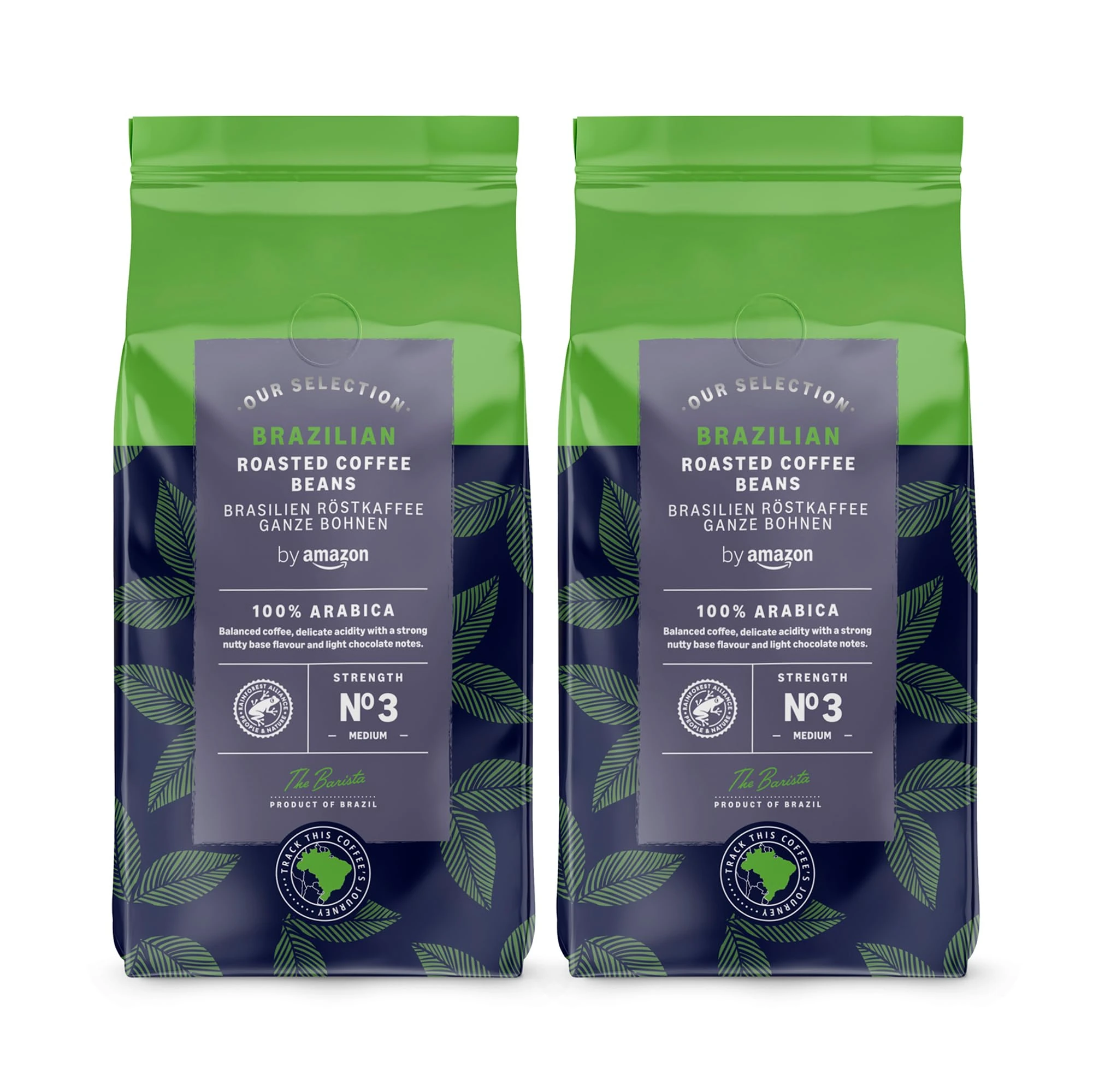 by Amazon Brazilian Coffee Beans, Medium Roast, 1 Kg (2 Packs of 500g)- Rainforest Alliance Certified