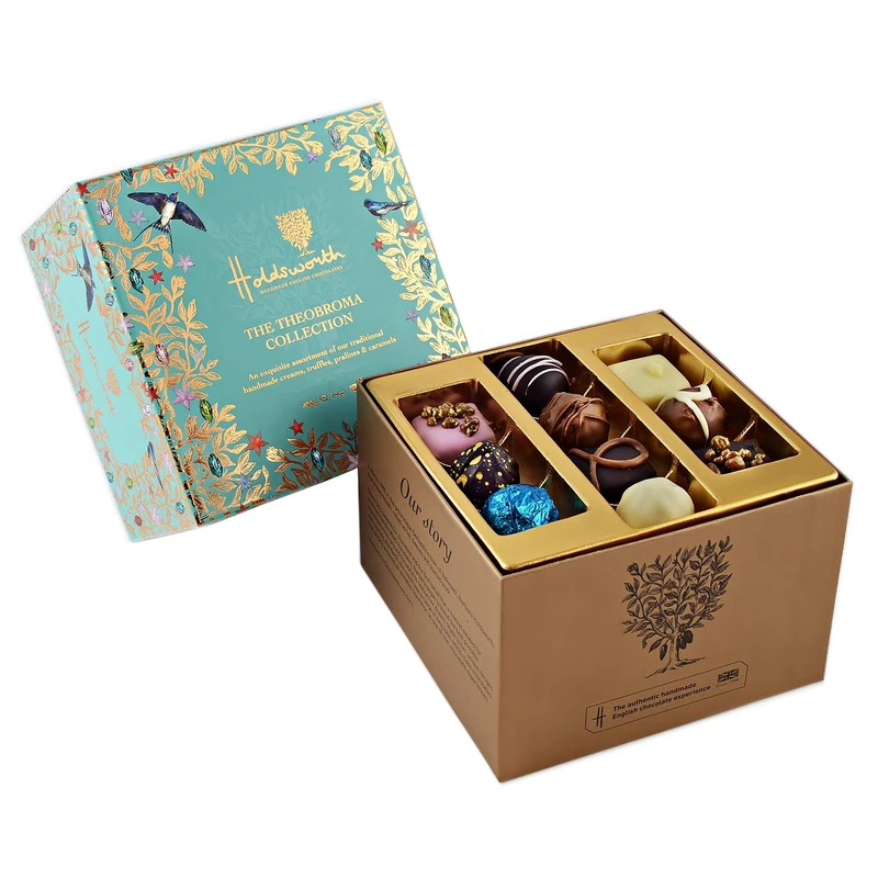 Holdsworth Chocolates Theobroma Collection 400g – Luxury Handmade Truffles, Pralines, Caramels Coated in Milk, Dark & White Chocolate – Chocolate Gift Box, Perfect for Birthday, Easter & Hampers